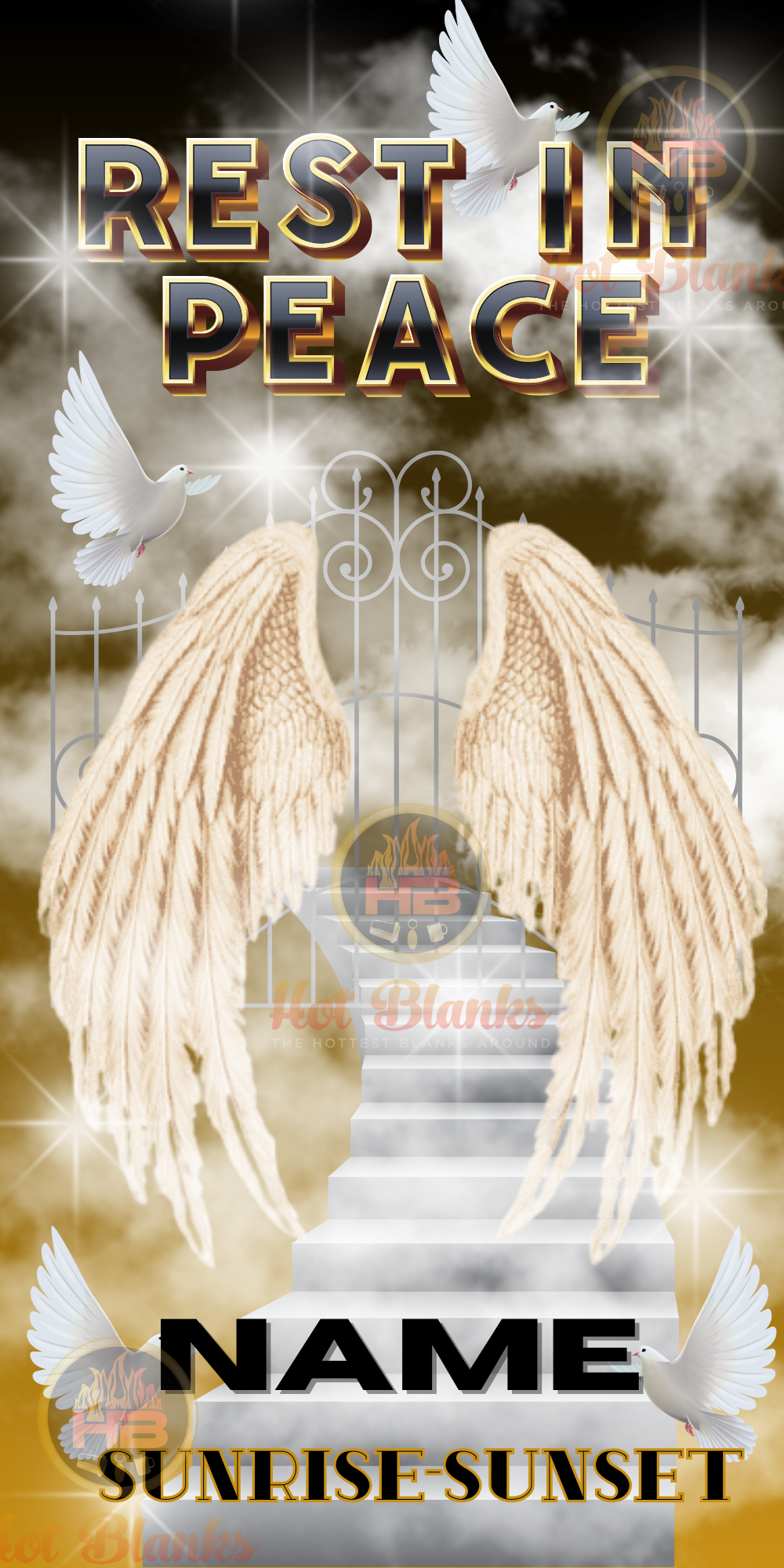 Black and Gold Rest in Peace Editable Canva Template-Grave Blanket