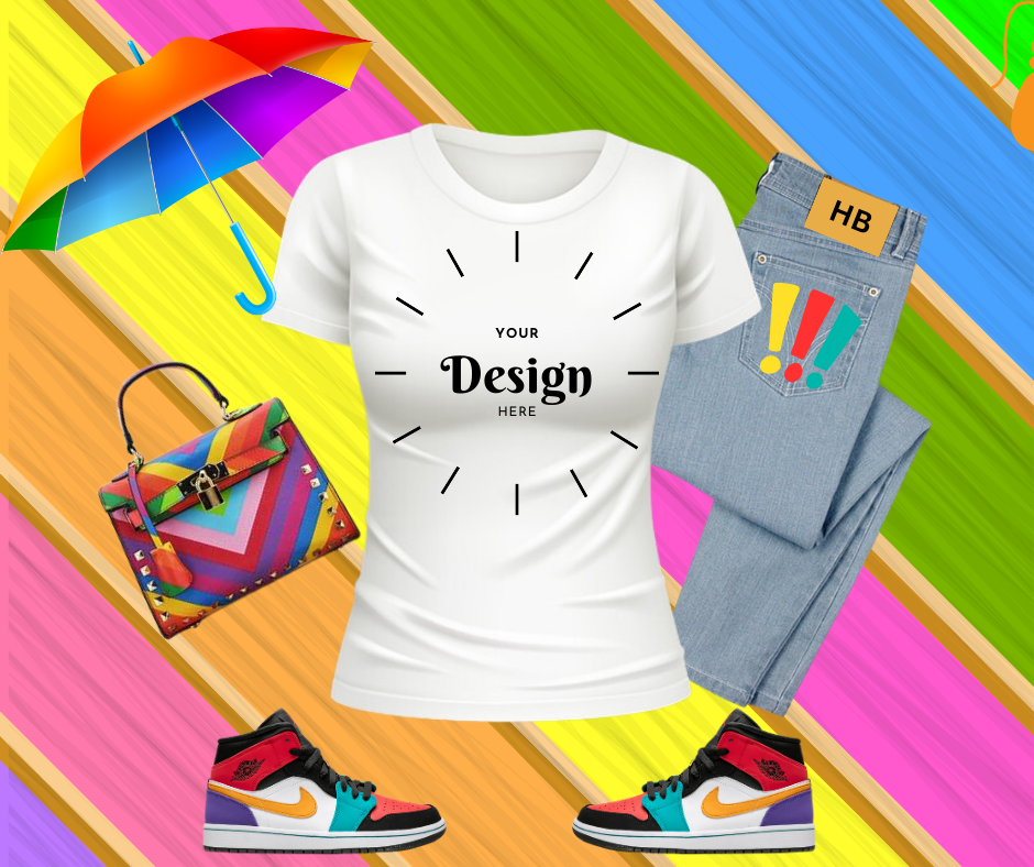 Rainbow Color Woodgrain T-Shirt Mock-Up